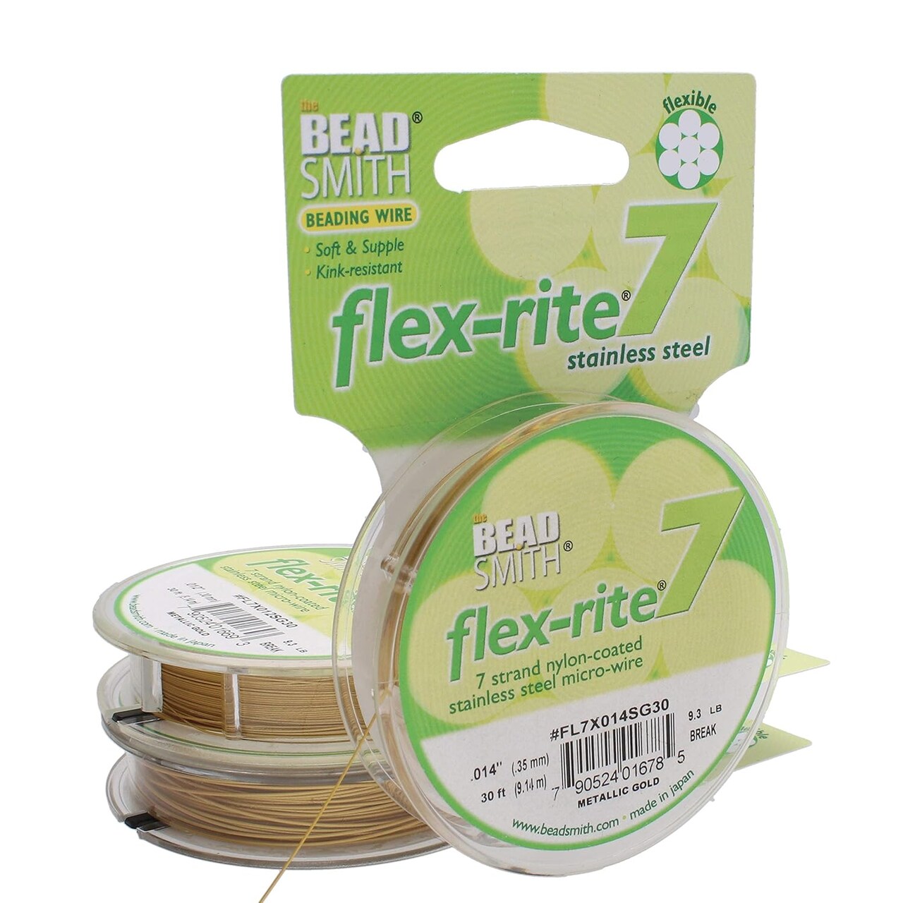 The Beadsmith Flex-Rite 7 Strand Nylon Coated, Stainless-Steel Beading Wire, Jewelry Making Supply (.014 Dia, Gold - 30 Ft)